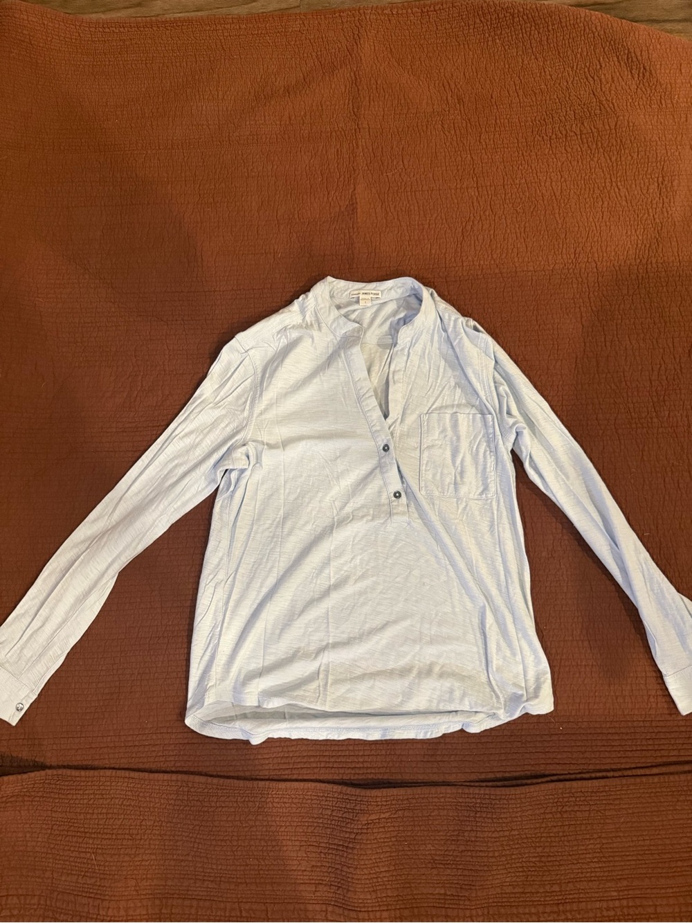 James Perse Pale Blue Collarless Linen-Blend Top